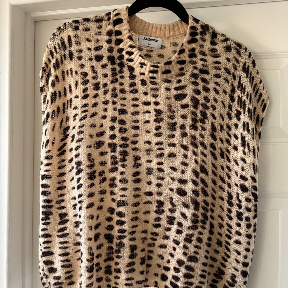 LNA Clothing Black and Cream Patterned Crew Neck Sweater